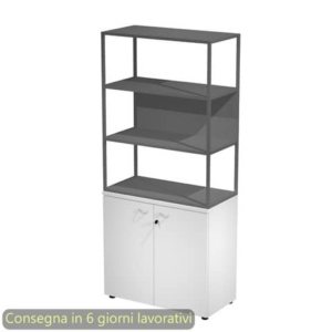 Armadio bianco ante bianche con libreria media metallica antracite - ripiani antracite 90x46xH.204 cm Artexport Blade