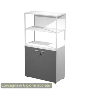 Armadio basso bianco ante antracite con libreria metallica bianca - ripiani bianchi 90x46xH.165 cm Artexport Blade