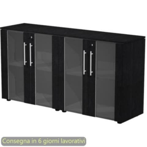 Coppia armadi bassi ante vetro-melamin. con serratura 162,8x43xH.81,4 cm Flora Artexport nero venato frassino