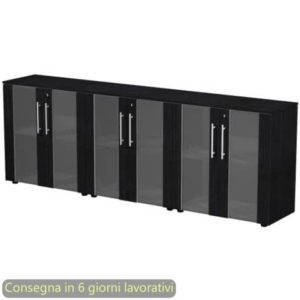 Composizione tre armadi bassi con ante vetro/mel. 242,8x43xH.81,4 cm Flora Artexport nero venato frassino