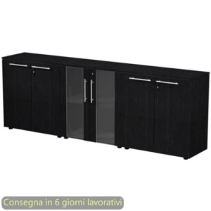 Composizione tre armadi bassi 2 ante vetro 242,8x43xH.81,4 cm Flora Artexport nero venato frassino - 930T-67x2-68/8