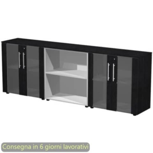 Composizione tre armadi bassi due coppie di ante vetro 242,8x43xH.81,4 cm Flora Artexport nero venato frassino