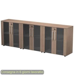 Composizione tre armadi bassi con ante vetro/mel. 242,8x43xH.81,4 cm Flora Artexport ciliegio arabis - 930T-68x3/K