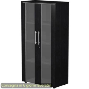 Armadio medio con ante vetro/melaminico 82,8x43xH.158,2 cm Flora Artexport nero venato frassino - 937-74/8