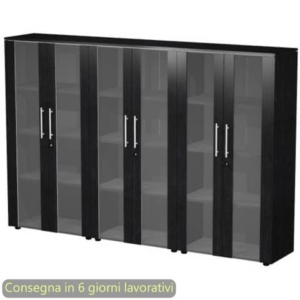 Composizione 3 mobili medi con ante vetro/melam. 162,8x43xH.158,2 cm Flora Artexport nero venato frassino