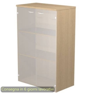 Mobile medio con ante in vetro satinato 80x35xH.120 cm 2 ripiani Presto Artexport rovere - 035-69G/C