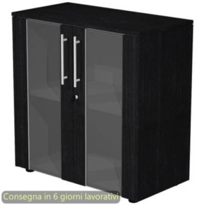 Armadio basso con ante vetro-melaminico con serratura 82,8x43xH.81,4 cm Flora Artexport nero venato frassino
