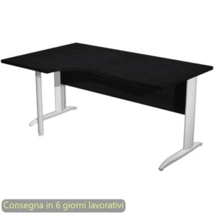 Scrivania penisola sx nero ven. frassino 160x60/80/100xH.72 cm gamba a L metallo bianco - Presto Compact - 009K211/8/AN
