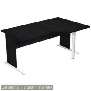 Scrivania penisola destra nero frassino 160x60/80/100xH.72 cm gamba a pannello e piede metallico Presto Compact 008L11/8