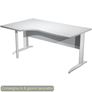 Scrivania penisola sinistra piano grigio 160x60/80/100xH.72 cm gamba a L metallo bianco - Presto Compact - 009K211/9/AN