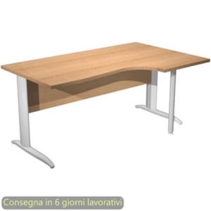 Scrivania penisola destra piano faggio 160x60/80/100xH.72 cm gamba ad L metallo bianco opaco Presto Compact 008K211/6/AN