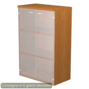 Mobile medio con ante in vetro satinato 80x35xH.120 cm 2 ripiani Presto Artexport noce chiaro - 035-69G/4