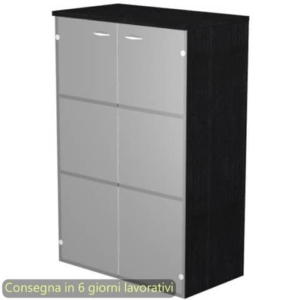 Mobile medio con ante in vetro satinato 80x35xH.120 cm 2 ripiani Presto Artexport nero venato frassino 035-69G/8