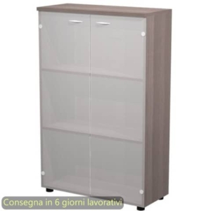 Mobile medio con ante in vetro satinato 80x35xH.120 cm 2 ripiani Presto Artexport frassino toscano - 035-69G/F