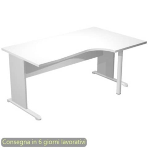 Scrivania penisola destra piano bianco 160x60/80/100xH.72 cm gamba a pannello e piede metallico Presto Compact 008L11/35