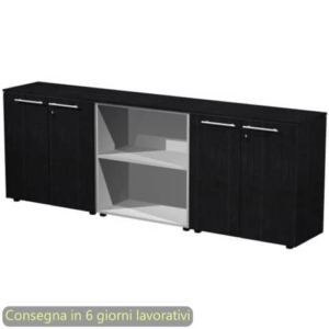 Composizione tre armadi bassi con 4 ante legno 242,8x43xH.81,4 cm Flora Artexport nero venato frassino - 930T-67x2/8
