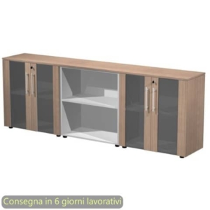 Composizione tre armadi bassi due coppie di ante vetro 242,8x43xH.81,4 cm Flora Artexport ciliegio arabis - 930T-68x2/K