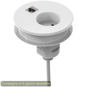 Slot passaspina diametro 80 mm, presa shuko + slot con presa di rete RJ45 Bridge Artexport bianco - 3-DEAA0002-EA