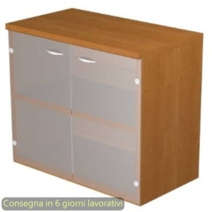 Mobile basso con ante in vetro satinato 80x35xH.72 cm Presto Artexport noce chiaro - 030-67G/4