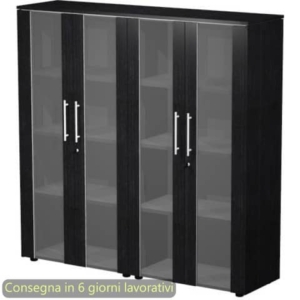 Coppia armadi medi con ante vetro/melaminico 162,8x43xH.158,2 cm Flora Artexport nero venato frassino