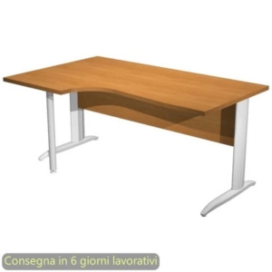 Scrivania penisola sinistra noce chiaro 160x60/80/100xH.72 cm gamba a L metallo bianco - Presto Compact 009K211/4/AN