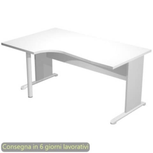Scrivania penisola sinistra piano bianco 160x60/80/100xH.72 cm gamba a pannello grigia e piede metallico Presto Compact