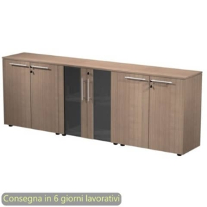 Composizione tre armadi bassi 2 ante vetro 242,8x43xH.81,4 cm Flora Artexport ciliegio arabis