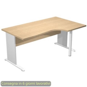 Scrivania penisola destra piano rovere 160x60/80/100xH.72 cm gamba a pannello grigia e piede metallico Presto Compact