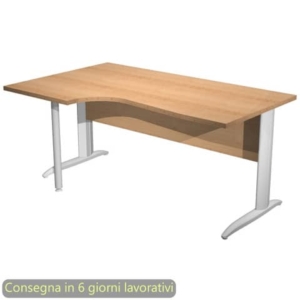 Scrivania penisola sinistra piano faggio 160x60/80/100xH.72 cm gamba a L metallo bianco - Presto Compact - 009K211/6/AN