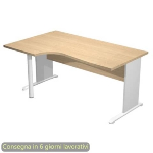 Scrivania penisola sinistra piano rovere 160x60/80/100xH.72 cm gamba a pannello grigia e piede metallico Presto Compact