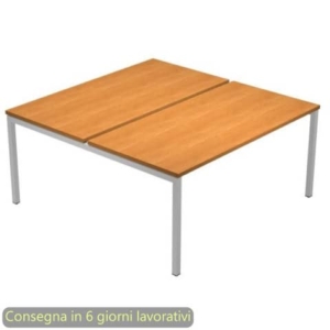 Scrivania Bench doppia piano noce chiaro 120x164xH.72,5 cm gamba a ponte metallo grigio Presto Venere Plus 664B-NOPAR/4