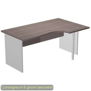 Scrivania penisola dx frassino toscano 160x60/80/100xH72 cm gamba a pannello in melaminico grigio Presto Compact