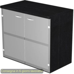 Mobile basso con ante in vetro satinato 80x35xH.72 cm Presto Artexport nero venato frassino - 030-67G/8