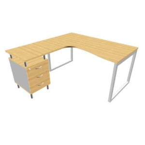 Scrivania con cassettiera sinistra piano faggio 160x165xH.75 cm gamba ad anello acciaio argento PractikaP2 ECSAT17S-FA-A