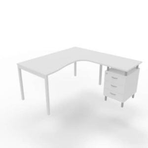 Scrivania con cassettiera a destra piano bianco 160x165xH.75 cm gamba a ponte in acciaio bianco Practika P3 ECSPT17D-BA-I