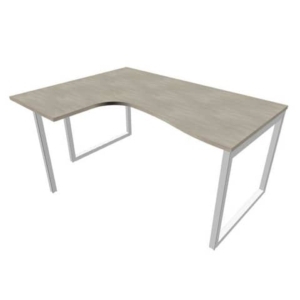 Scrivania penisola sx piano cemento 160x120xH.75 cm gamba ad anello acciaio argento Practika P2 ECSAT16S-CL-A