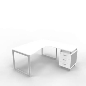 Scrivania con cassettiera a destra piano bianco 160x165xH.75 cm gamba ad anello acciaio argento PractikaP2 ECSAT17D-BA-A