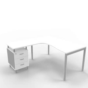 Scrivania con cassettiera a destra piano grigio 160x165xH.75 cm gamba a ponte in acciaio argento PractikaP3 ECSPT17D-GR-A