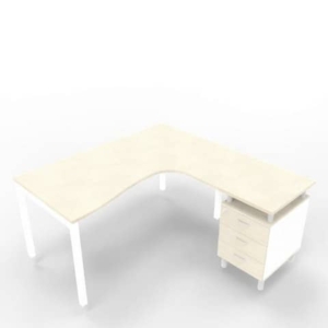 Scrivania con cassettiera a destra piano cemento 160x165xH.75 cm gamba a ponte in acciaio bianco Practika P3 ECSPT17D-CL-I