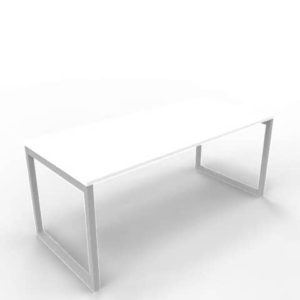 Scrivania piano bianco 180x80xH.75 cm gamba ad anello in acciaio argento linea Practika P2 Quadrifoglio - ECSAT180-BA-A