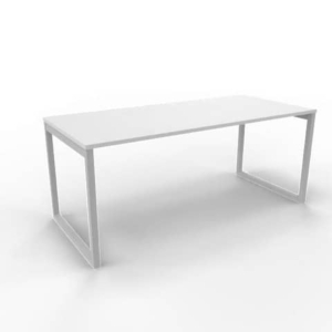 Scrivania piano grigio 180x80xH.75 cm gamba ad anello in acciaio argento linea Practika P2 Quadrifoglio - ECSAT180-GR-A