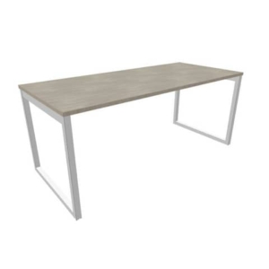 Scrivania piano cemento 180x80xH.75 cm gamba ad anello in acciaio argento linea Practika P2 Quadrifoglio - ECSAT180-CL-A