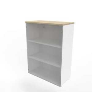 Armadio medio con ante vetro fumè, top rovere scocca bianca 90x45xH.123,2 cm Practika Quadrifoglio - ECEM90V-RK-BA-GE