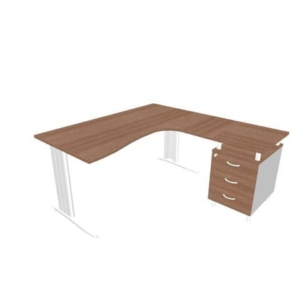 Scrivania con cassettiera sinistra piano noce canaletto 160x165xH.75 cm gamba a L acciaio argento PractikaP1 ECSMT17S-NO-A