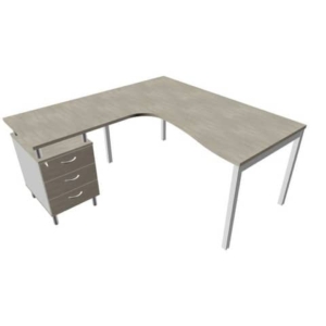 Scrivania con cassettiera sinistra piano cemento 160x165xH.75 cm gamba a ponte in acciaio argento PractikaP3 ECSPT17S-CL-A