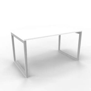 Scrivania piano bianco 140x80xH.75 cm gamba ad anello in acciaio argento linea Practika P2 Quadrifoglio - ECSAT140-BA-A