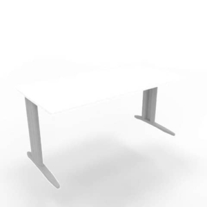Scrivania piano bianco 160x80xH.75 cm gamba a L in acciaio argento linea Practika P1 Quadrifoglio - ECSMT160-BA-A