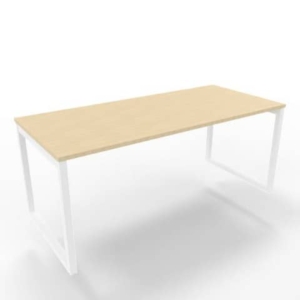 Scrivania piano rovere 180x80xH.75 cm gamba ad anello in acciaio bianco linea Practika P2 Quadrifoglio - ECSAT180-RK-I