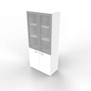 Armadio alto con ante basse bianche e alte in vetro telaio MDF scocca bianca 90x45xH.200 cm - ECE490T-BA-BA-V3