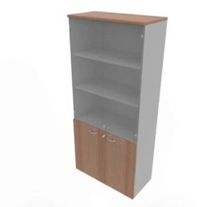 Armadio alto ante basse noce canaletto e alte in vetro scocca argento 90x45xH.200 cm Practika - ECE490V-NO-AA-GE